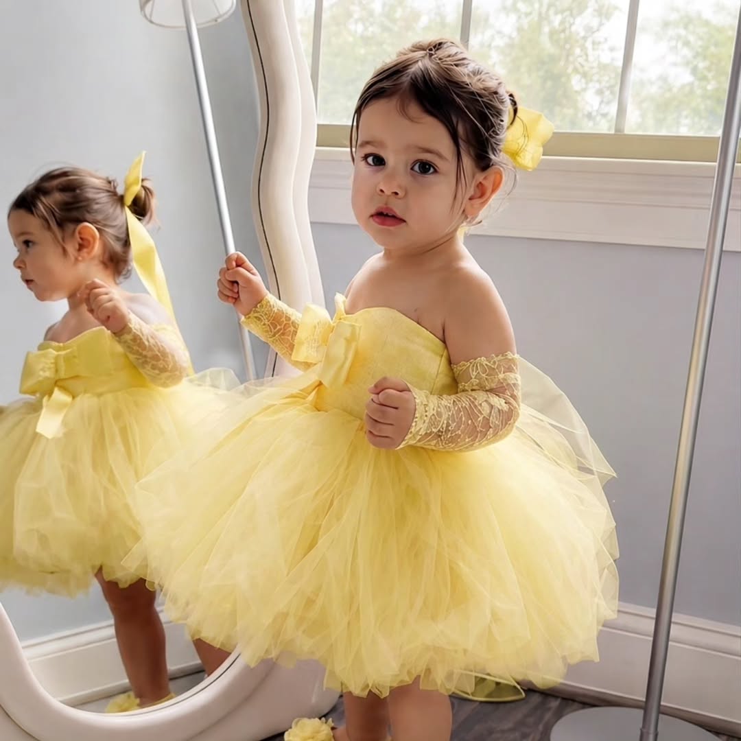 Embroidery Yellow Dress - Abito da damigella d'onore giallo principessa