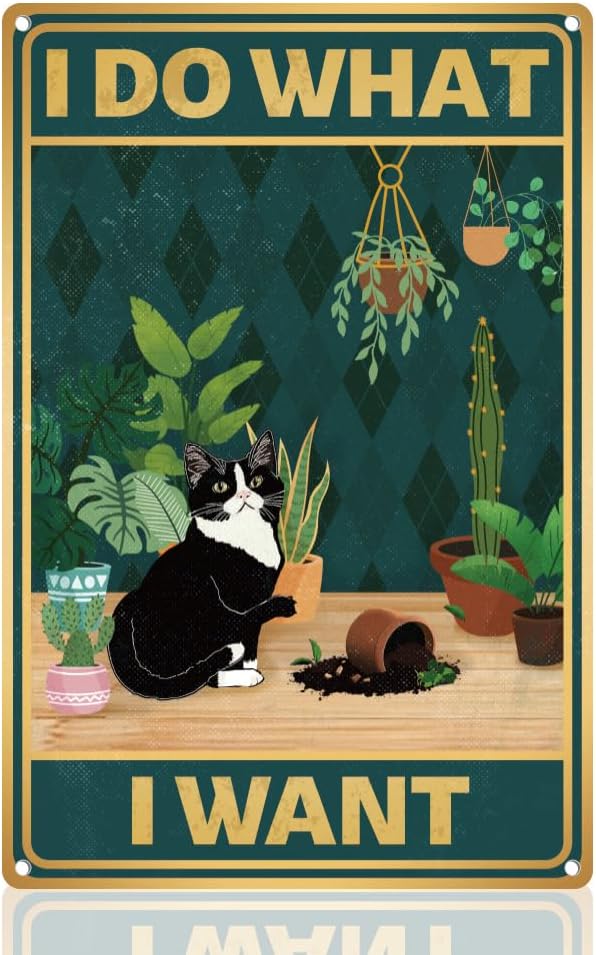 Embroidery Garden - Y1, Targa in Metallo con Gatto