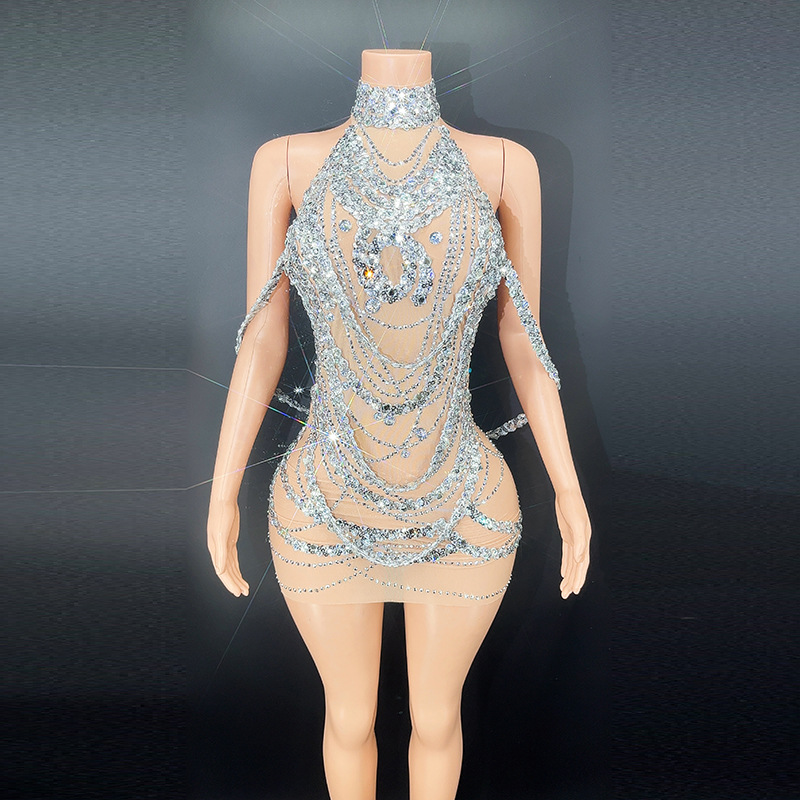 Embroidery Beads - Abiti da ballo Sexy in argento