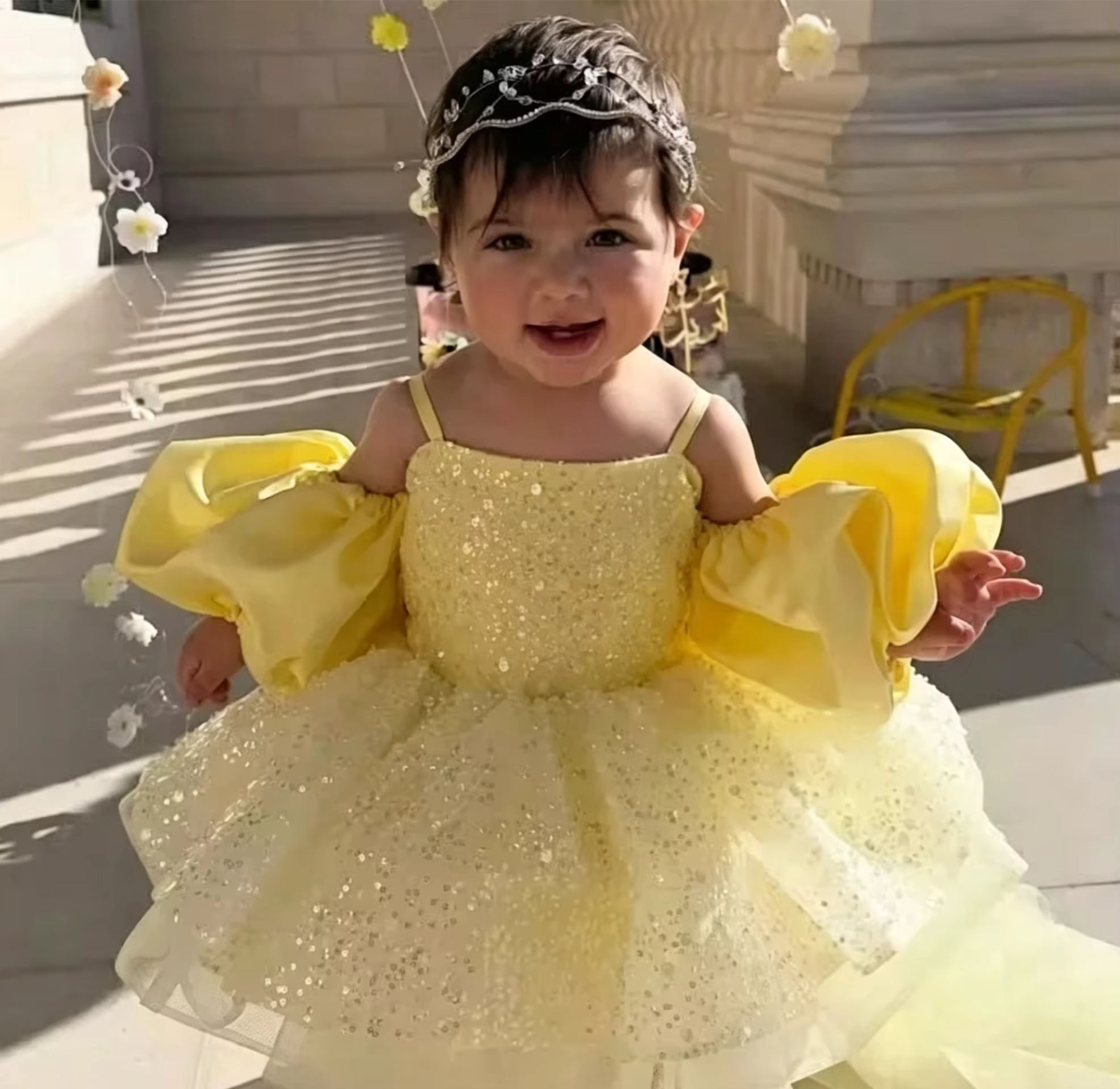 Embroidery Yellow Dress - Graziosi vestiti da damigella d'onore gialli