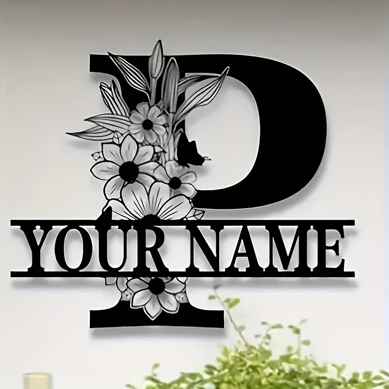 Embroidery Garden - Targa in metallo con cognome personalizzato,