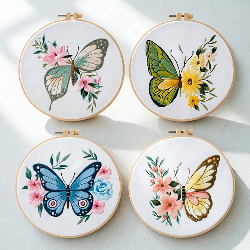 Embroidery Threads - 1 pezzo Kit Ricamo Farfalla 20X20CM