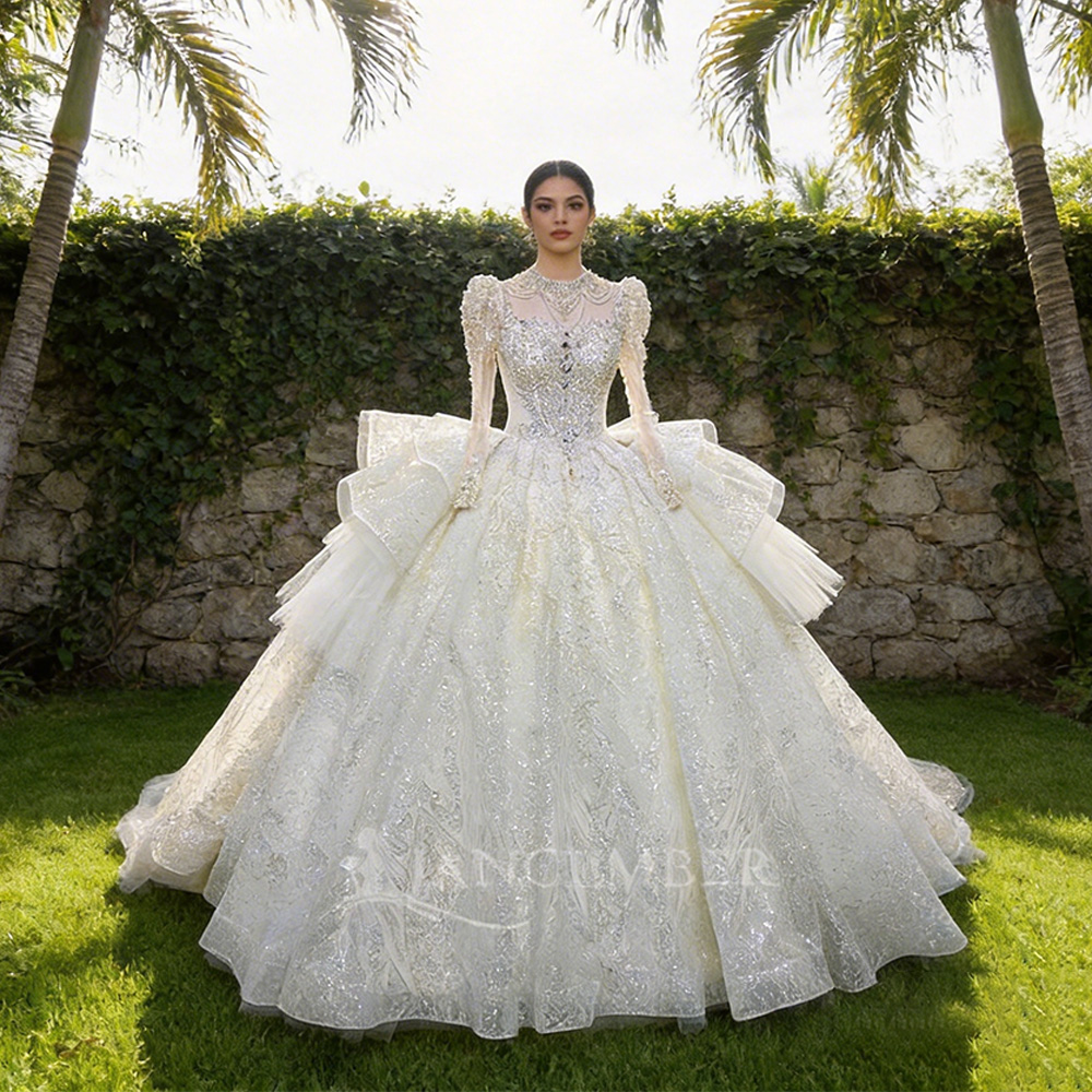 Embroidery Organza - Abito da sposa chic a collo