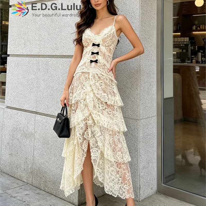 Embroidery Yellow Dress - EDGLuLu Abito Estivo Giallo 2026 Nuovo,