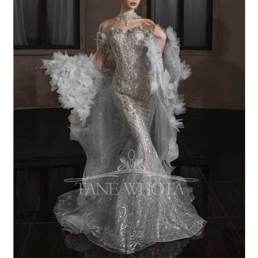 Embroidery Organza - Abito da sposa tubino di cristallo