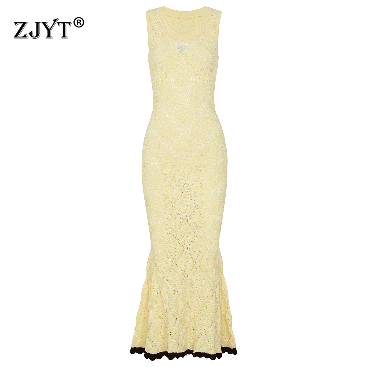 Embroidery Yellow Dress - ZJYT Abito Lungo Estivo da Donna