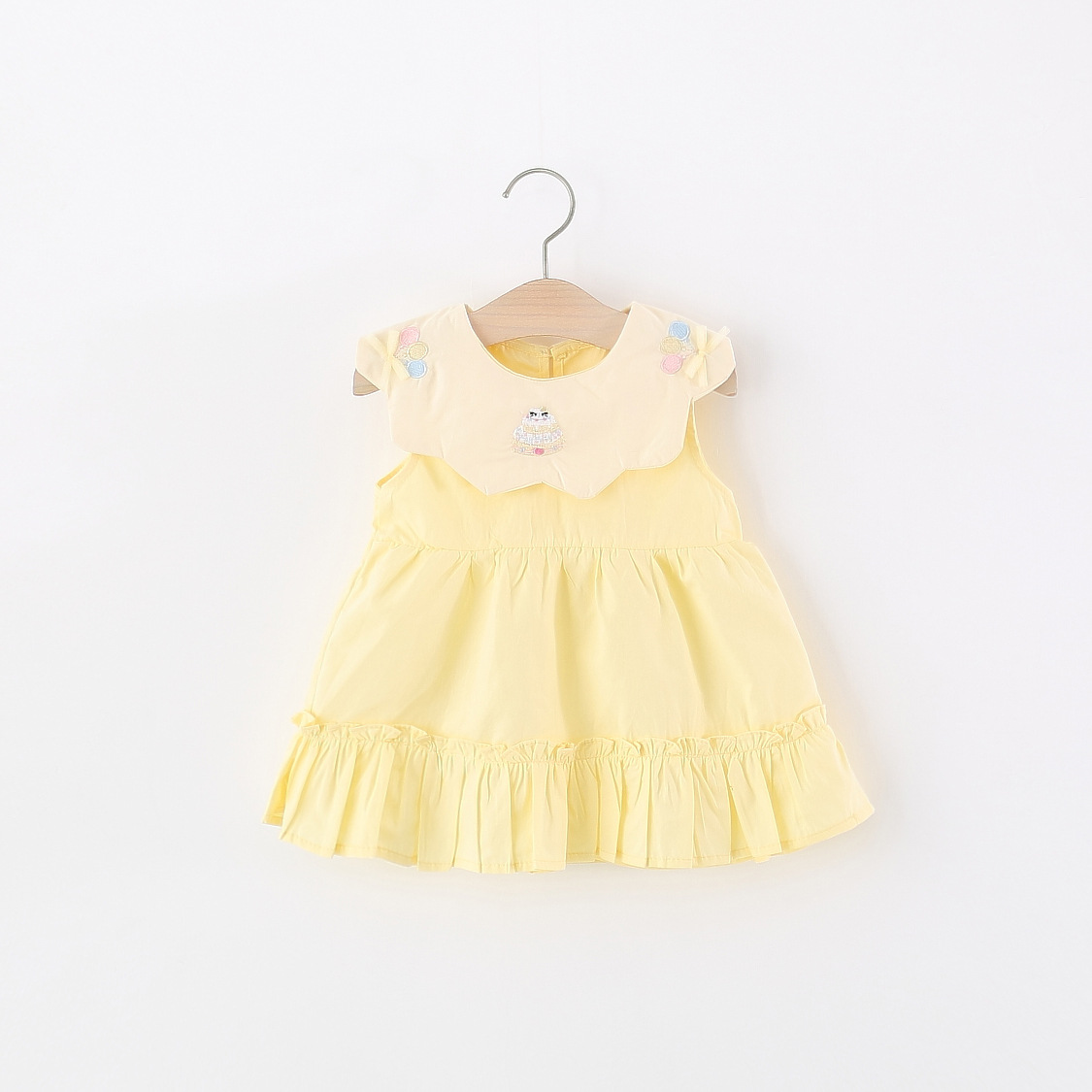 Embroidery Yellow Dress - Abito estivo in cotone giallo per